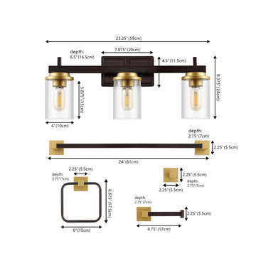 Liam 23.25" 3-Light Farmhouse Industrial Vanity Light with Bathroom Hardware Accessory Set - JONATHAN Y